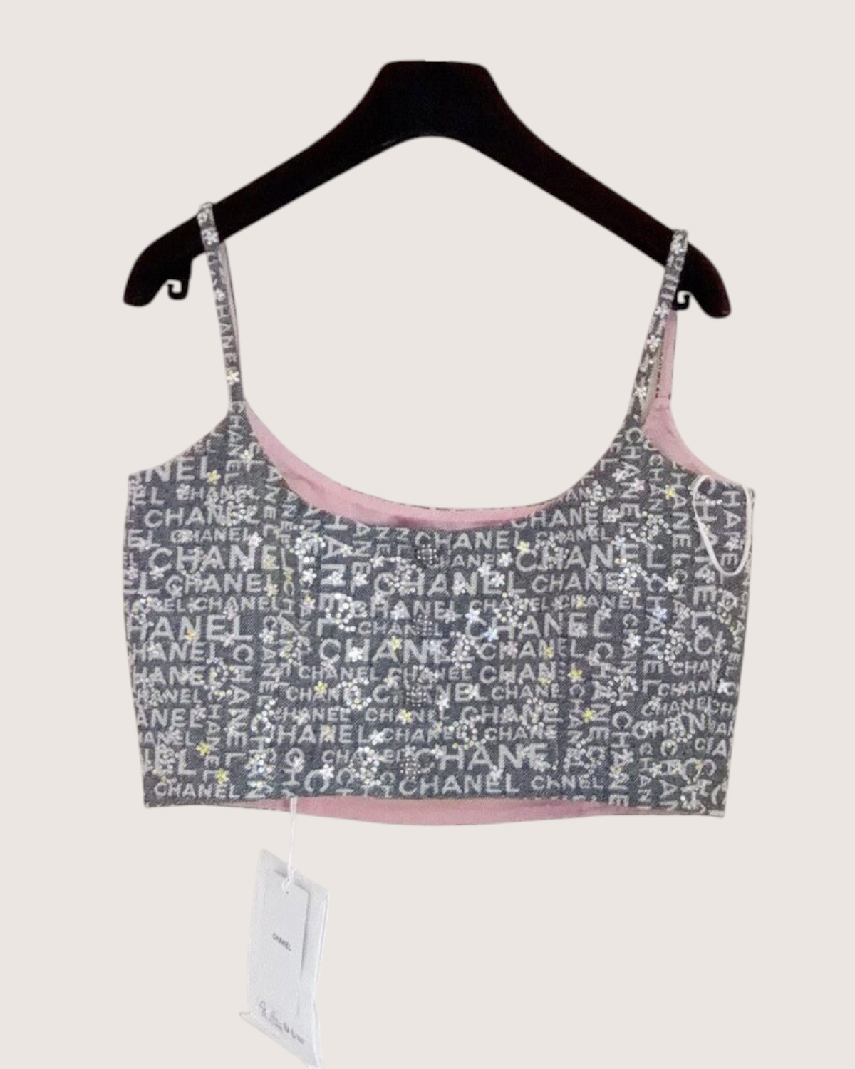 Chanel 24C Logo Denim Top Grey, White, Pink, Multicolor FR 36