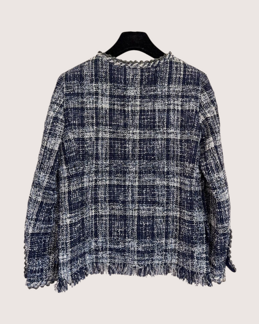 Chanel 18P Tweed Jacket Navy, White FR 34
