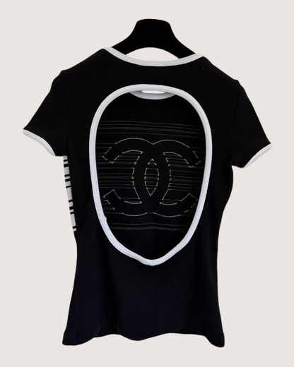 Chanel 23C Striped CC Logo T-Shirt
