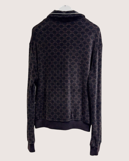 Celine Velvet Monogram Zip-Up Jacket Brown, Black FR 36