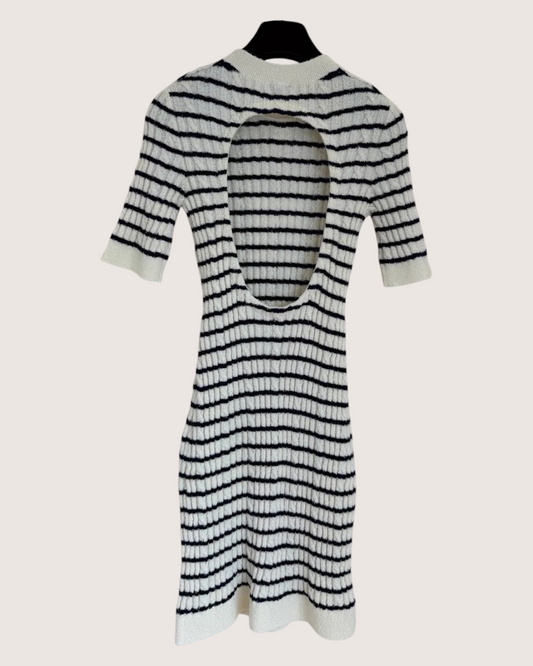 Chanel 23C Striped Mid-Length Dress Beige/Ecru, Navy FR 34 - view 2