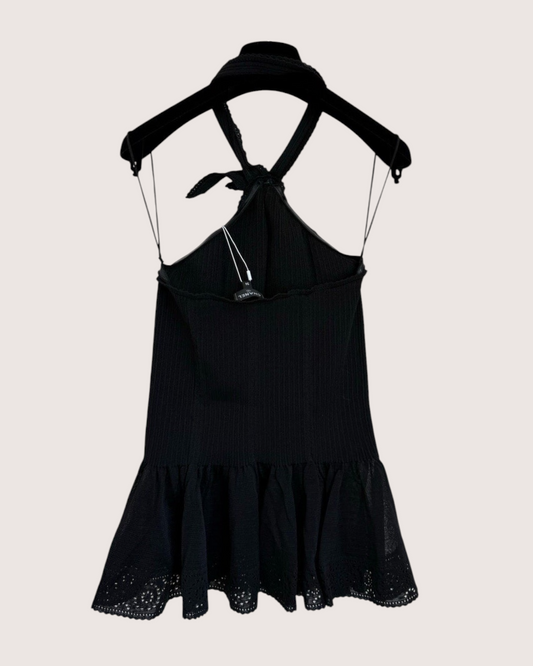 Chanel 26C Ruffle-Hem Halter Top Black FR 36