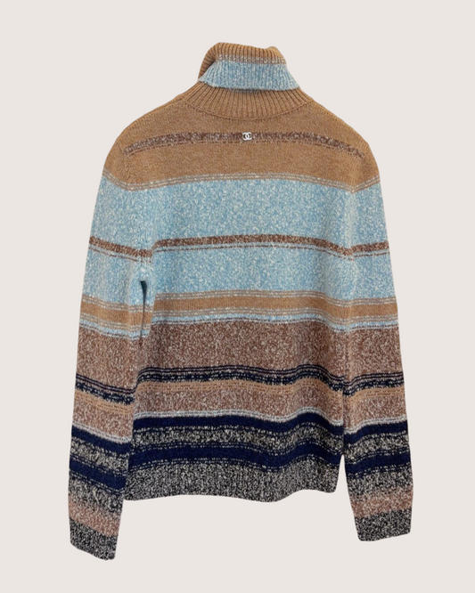 Chanel 24N Coco Neige Wool Striped Sweater Brown, Blue, Navy, Multicolor FR 34