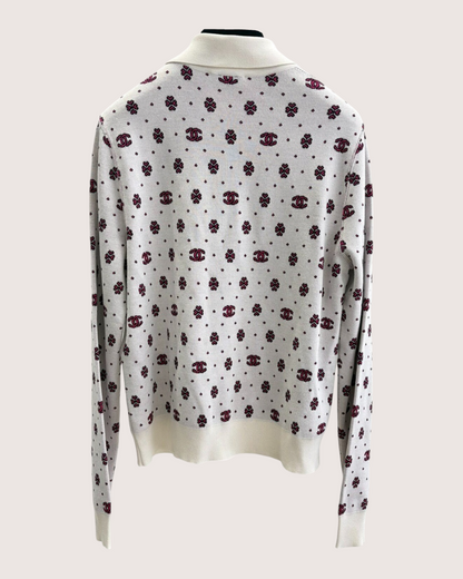 Chanel 23P CC Logo Zip-Up Polo Top Beige/Ecru, Burgundy, Black, Multicolor FR 38