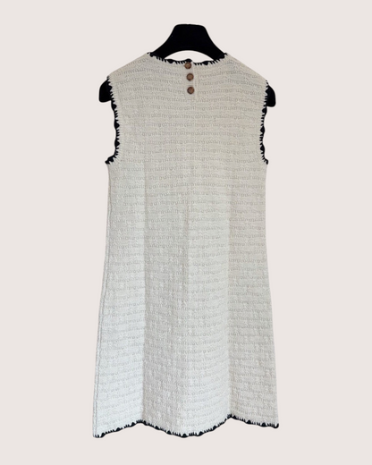 Chanel 26P Tweed Fringe-Trim Mini Dress Beige/Ecru, Black FR 34