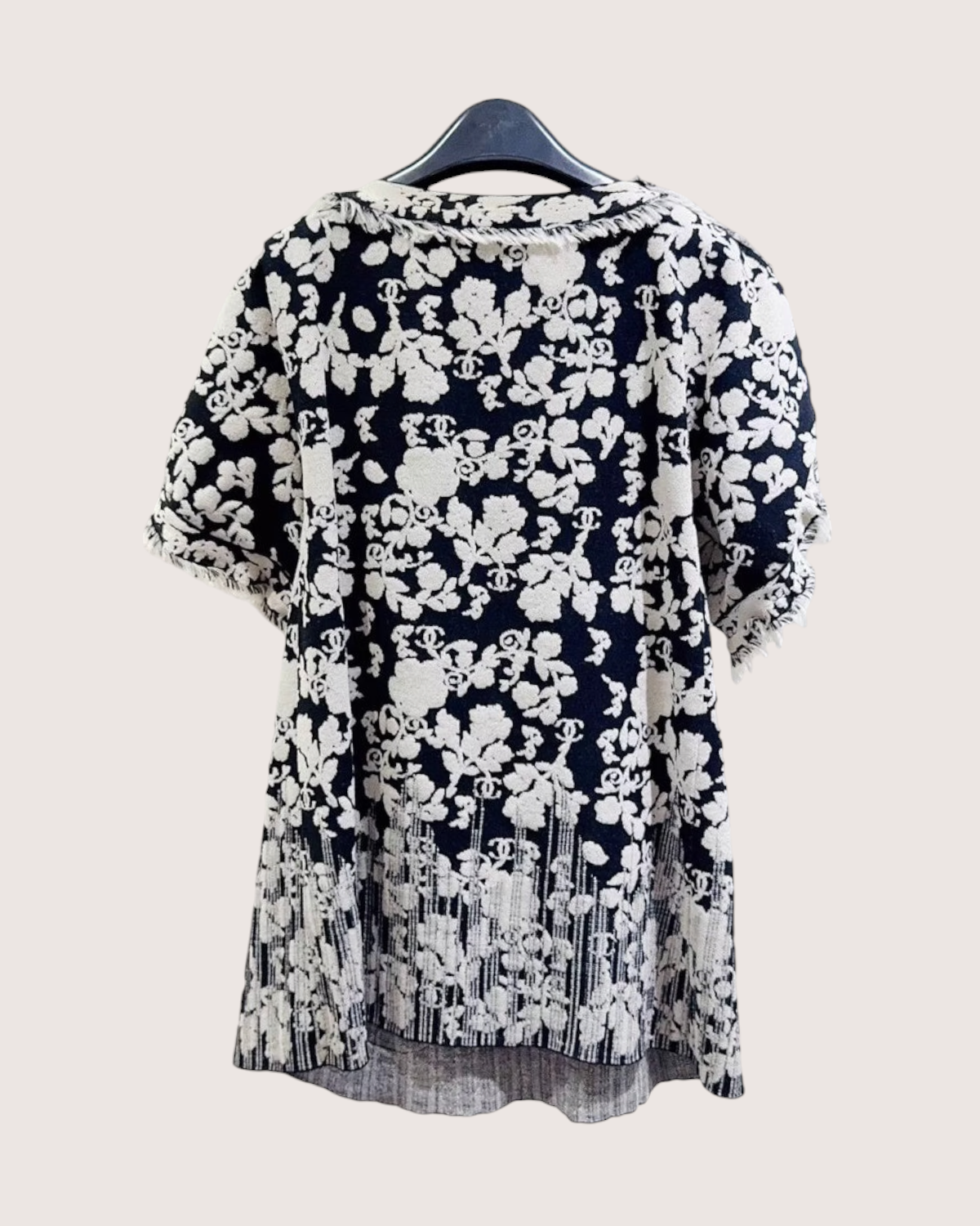 Chanel 14C Fringe Logo Tunic Black, Beige/Ecru FR 40
