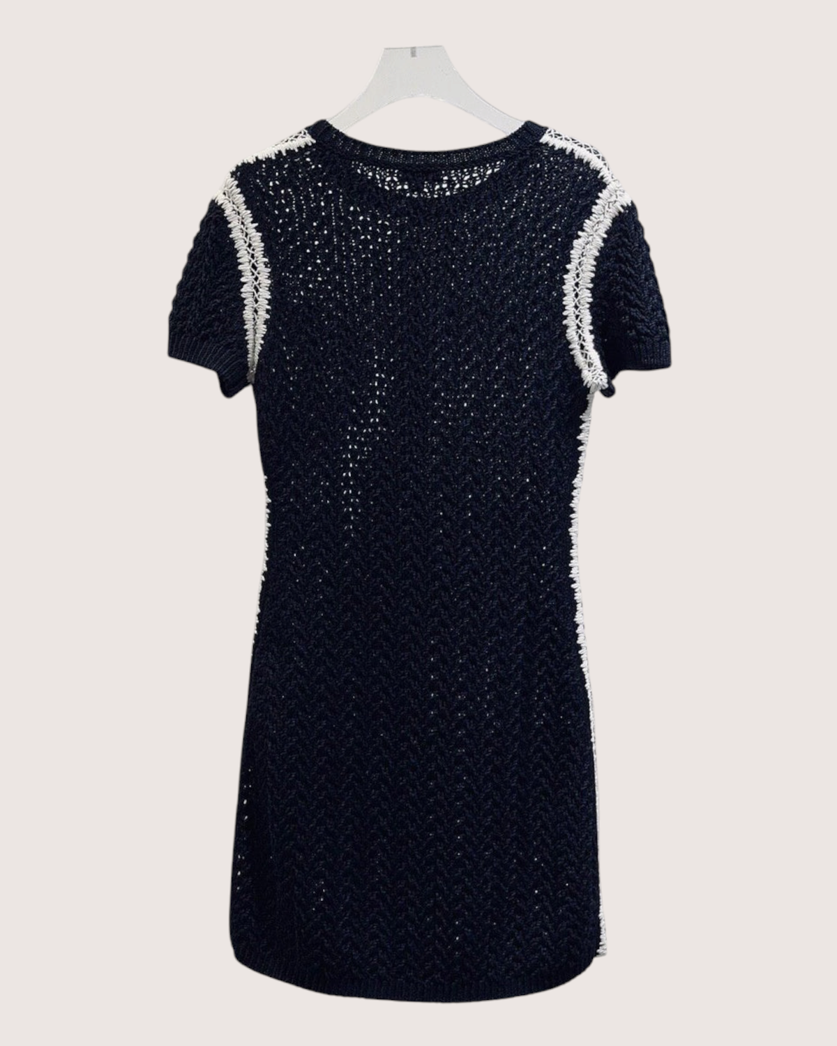 Chanel 22C Contrast-Trim Openwork Mini Dress Black, White FR 36