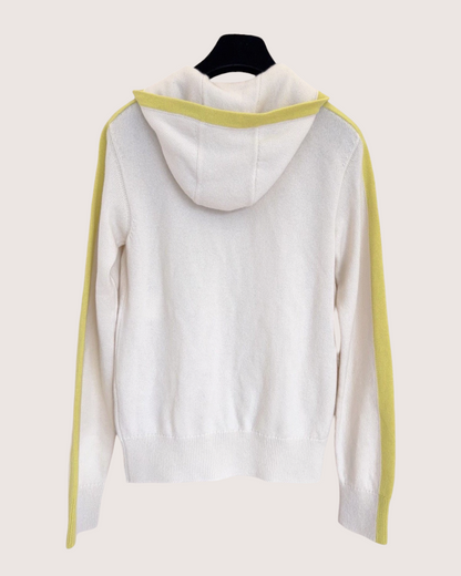 Chanel 25C Cashmere Contrast-Trim Hooded Zip-Up Cardigan Beige/Ecru, Yellow FR 34