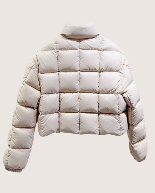Miu Miu Cropped Quilted Logo Jacket - Beige/Ecru, view 2