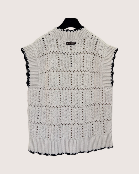 Chanel 26P Openwork Vest Beige/Ecru, Black FR 36