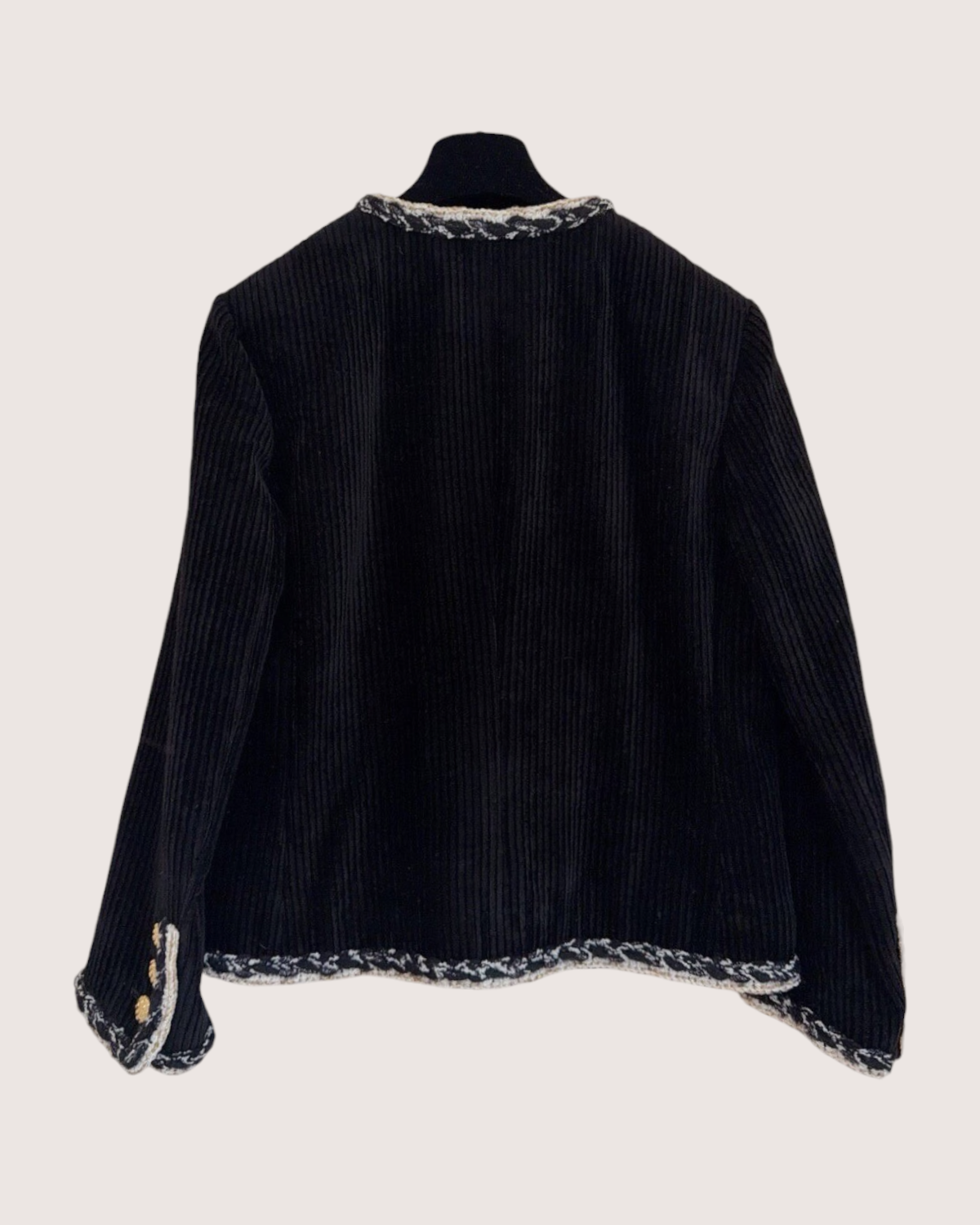 Chanel 25K Braided-Trim Four-Pocket Corduroy Jacket Black, Beige/Ecru FR 38
