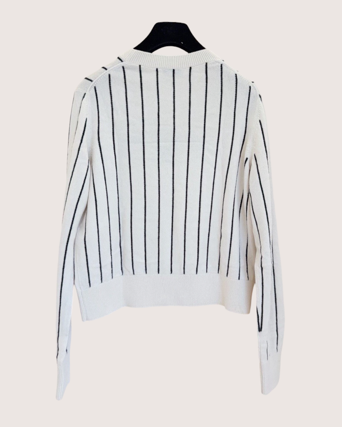 Chanel 23P Cashmere Striped Logo Sweater White, Black FR 38