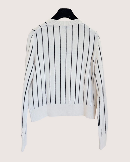 Chanel 23P Cashmere Striped Logo Sweater White, Black FR 38