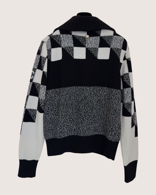 Chanel 22N Coco Neige Cashmere Logo Zip-Up Cardigan Black, White, Grey FR 34