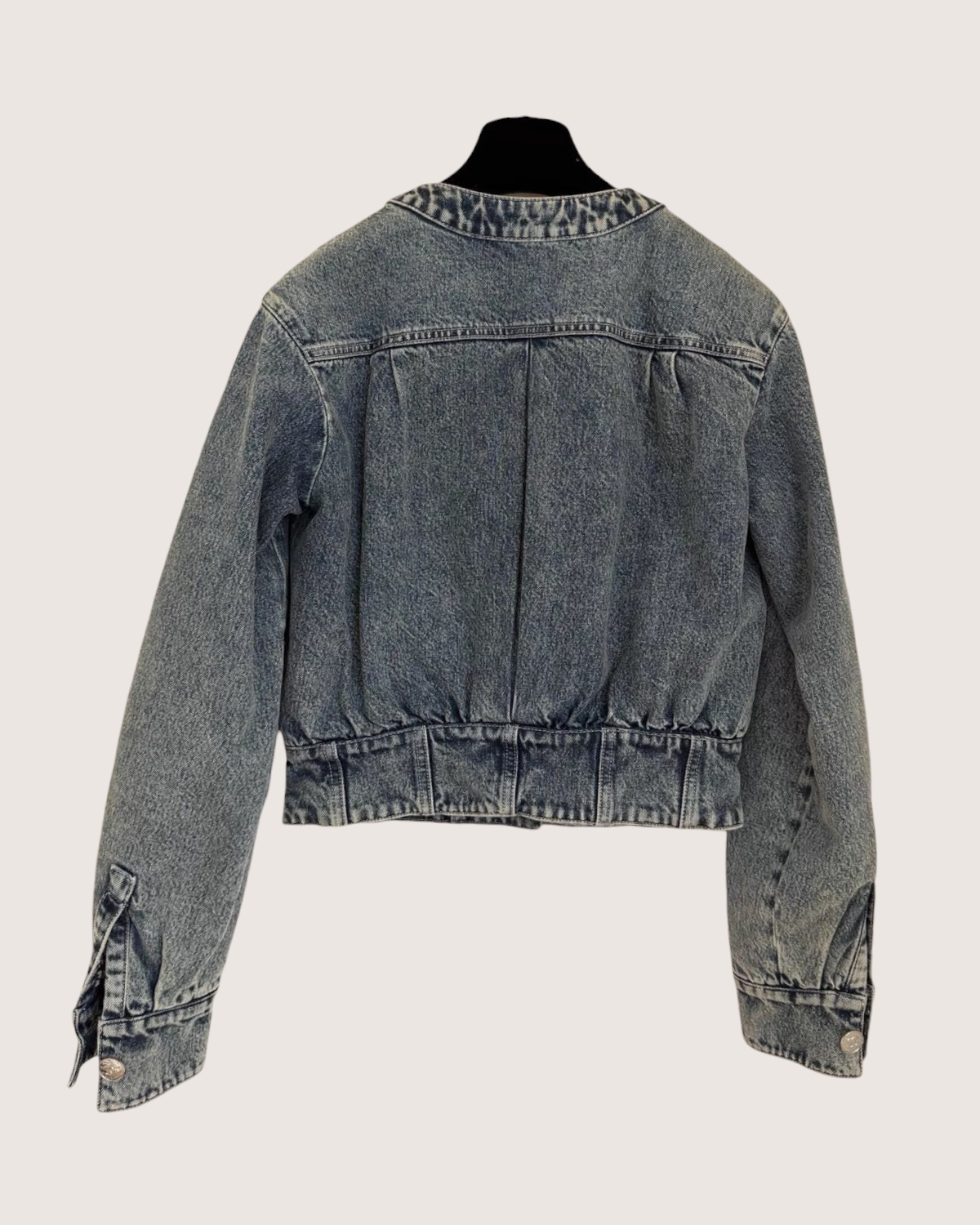 Chanel 25B Cropped Washed Denim Jacket Blue FR 34