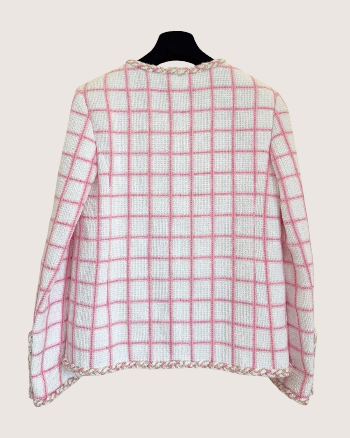 Chanel 23C Windowpane Tweed Four-Pocket Jacket White, Pink FR 36