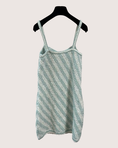 Chanel 23S Tweed Strappy Mini Dress Green, White FR 38