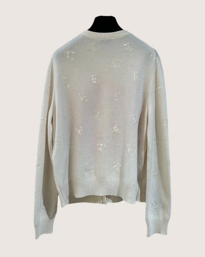 Chanel 24S Cashmere Floral Cardigan Beige/Ecru, Pink FR 34