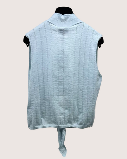 Chanel 21K Cashmere CC Openwork Tie-Front Vest Blue FR 38
