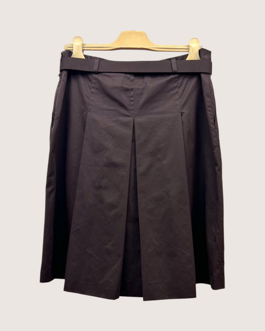 Miu Miu Logo-Belt Pleated Mid-Length Skirt Brown IT 40