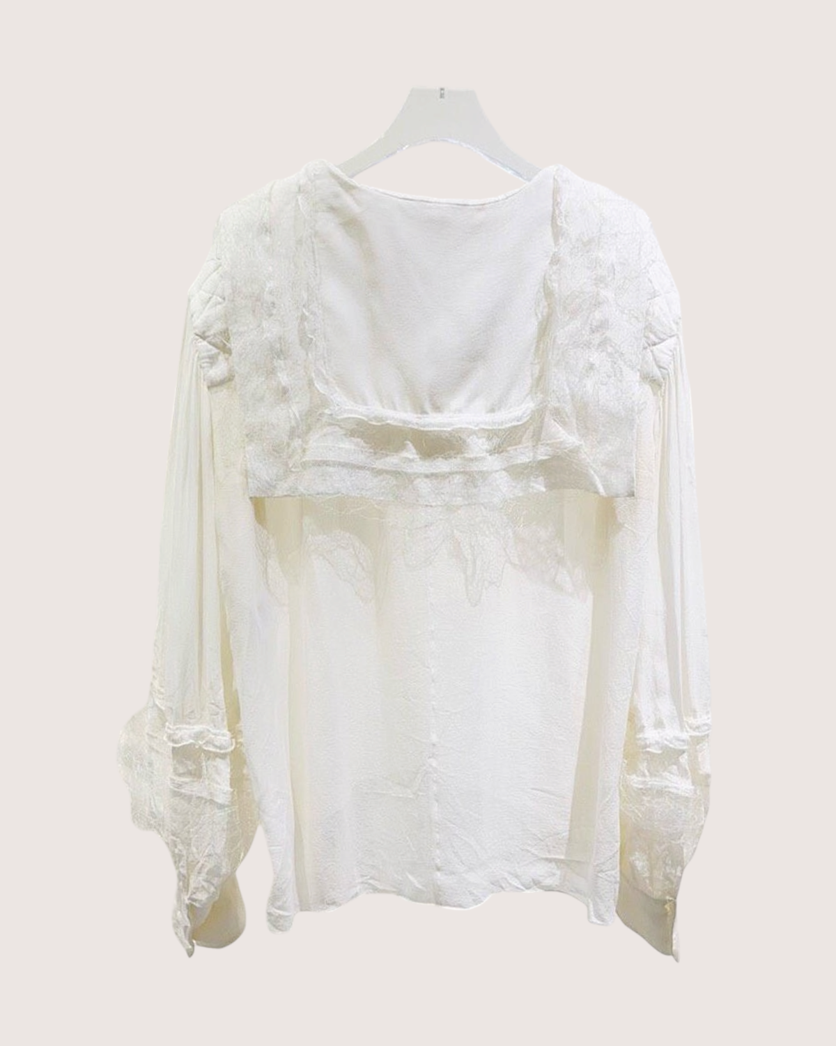 Chanel Silk Lace-Trim Shirt Beige/Ecru FR 38