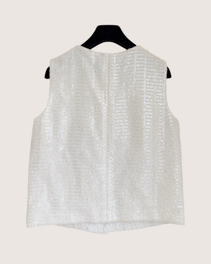 Chanel 25S Sequin Tweed Vest White FR 34