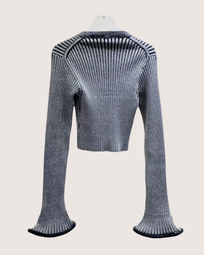 Louis Vuitton Wool Cropped Ribbed Cardigan Grey, Navy FR 36