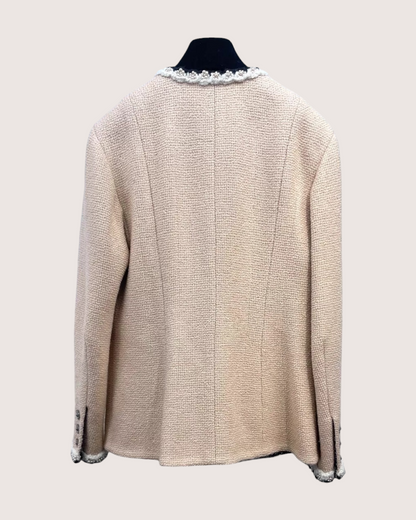 Chanel 24A Pearl-Trim Four-Pocket Tweed Jacket Beige/Ecru FR 38