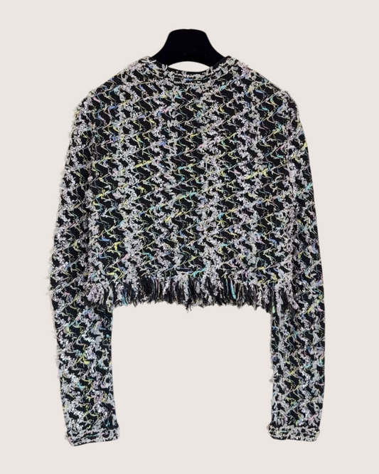 Chanel 22P Fringed Cardigan - Black, White, Multicolor, view 2