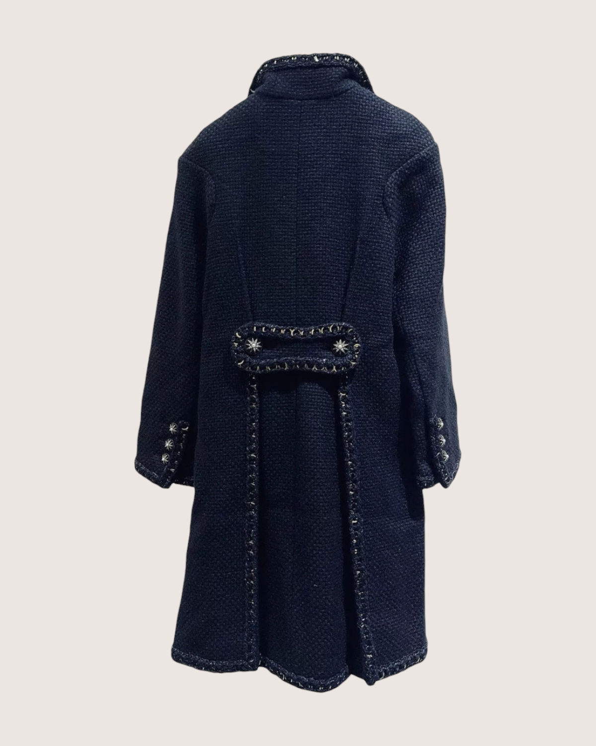 Chanel Chain-Trim Tweed Coat Navy FR 36