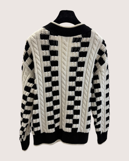 Chanel 23C Cashmere Checkerboard Cardigan Beige/Ecru, Black FR 38