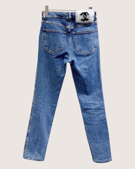 Chanel 23N Coco Neige Straight Denim Jeans Blue FR 34