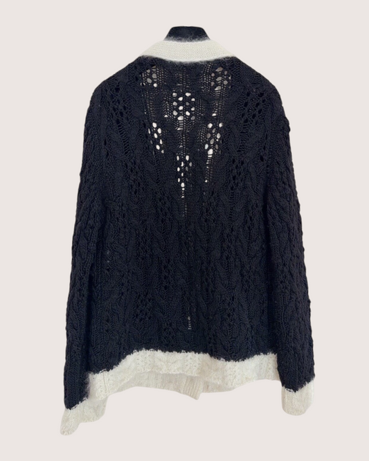 Chanel 25B Wool Cable Cardigan Black, Beige/Ecru FR 34