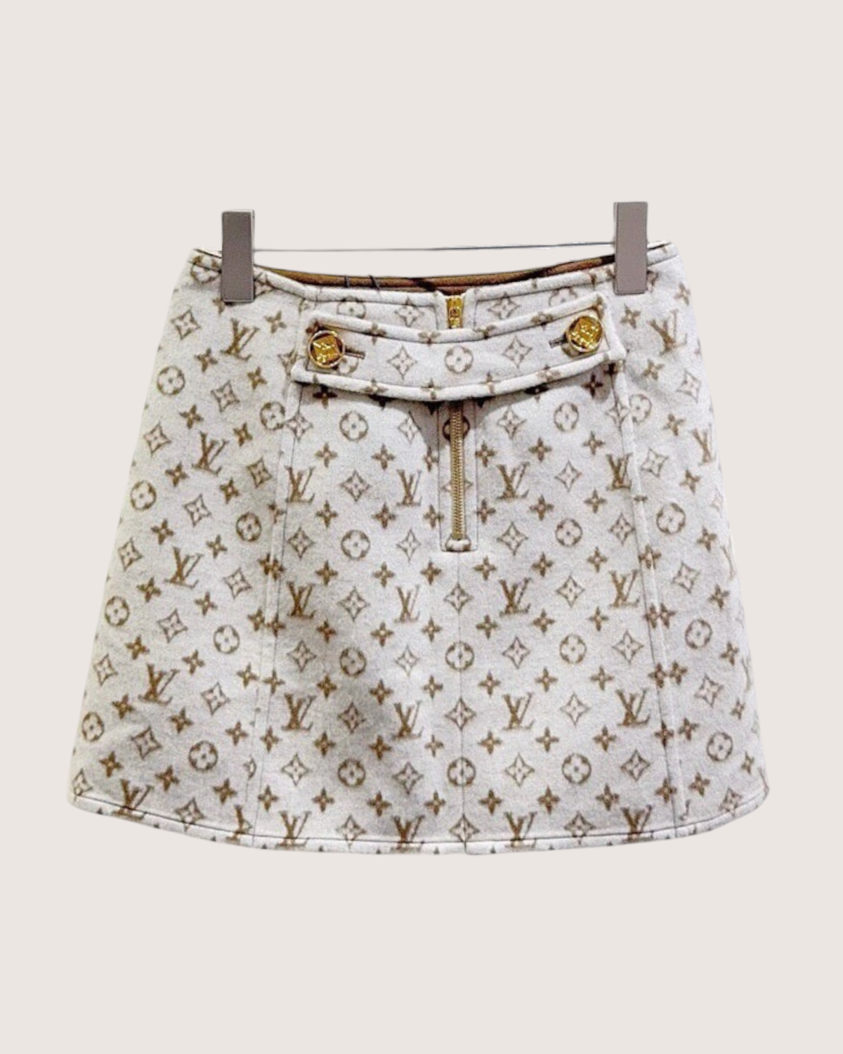 Louis Vuitton Wool Monogram Mini Skirt Beige/Ecru, Brown FR 34