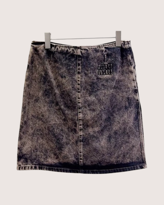 Miu Miu Acid-Wash Denim Mini Skirt - Grey, Beige/Ecru, Black, view 2