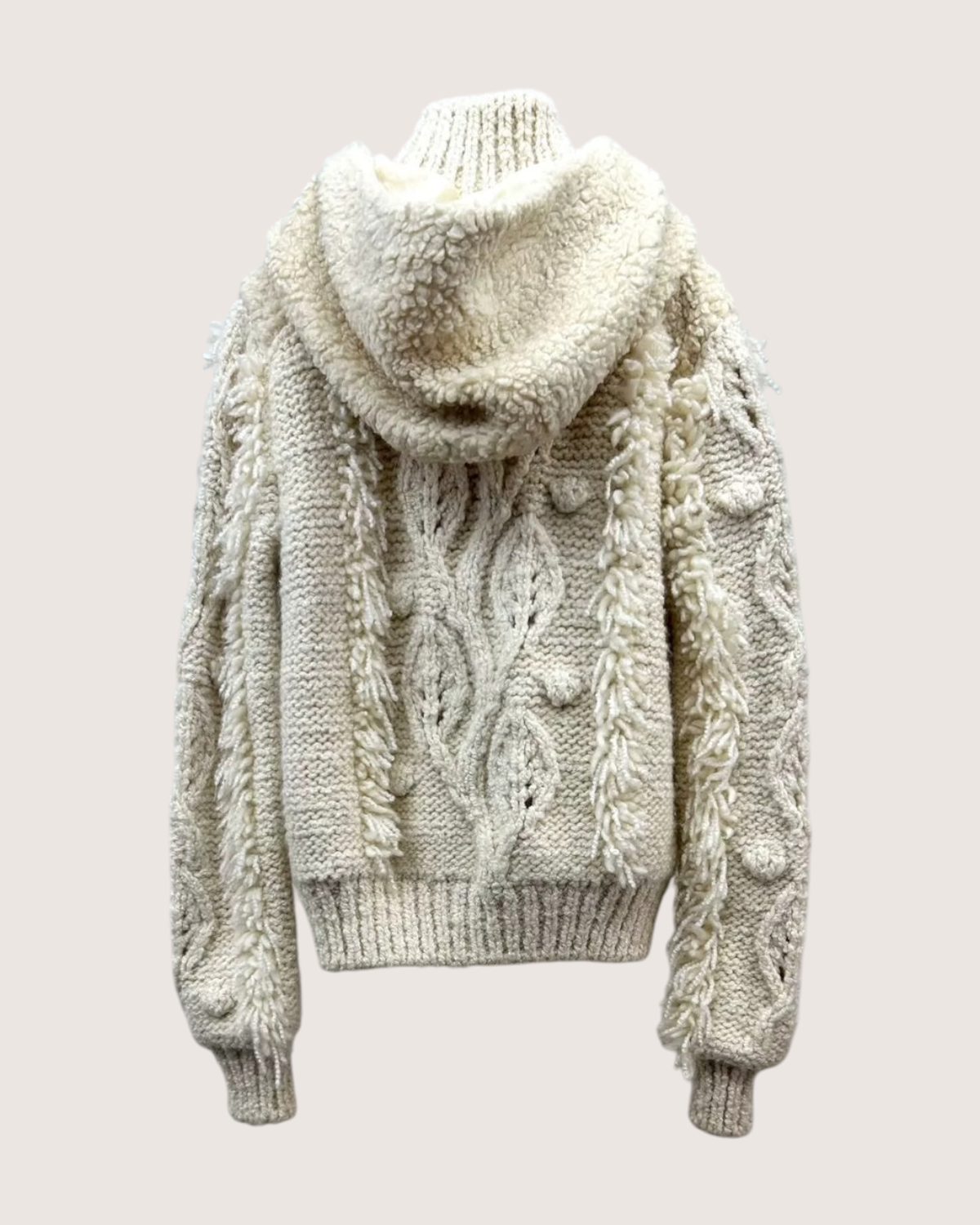 Chanel 18B Wool Cardigan w/ Detachable Hood Beige/Ecru FR 34
