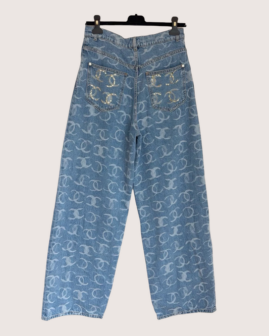 Chanel 23B CC Wide-Leg Denim Jeans - Blue, view 2