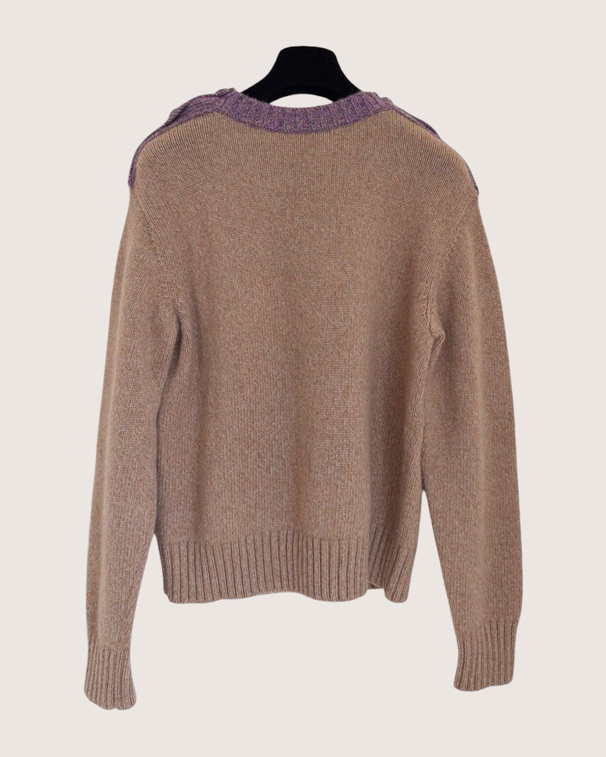 Chanel 22K Cashmere Contrast-Trim CC Sweater Beige/Ecru, Purple FR 34