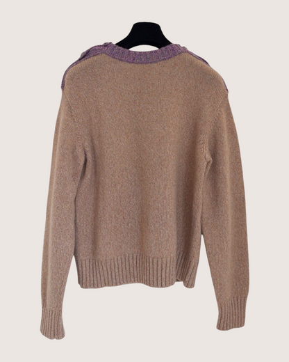 Chanel 22K Cashmere Contrast-Trim CC Sweater Beige/Ecru, Purple FR 34