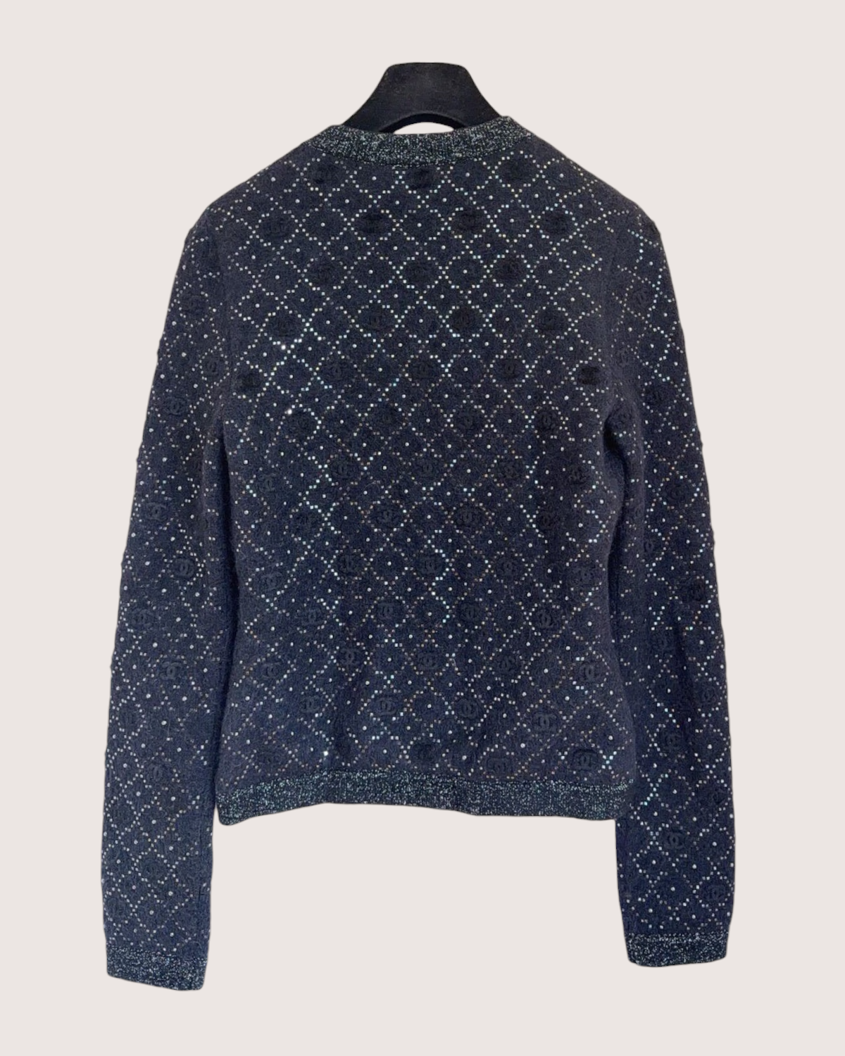 Chanel 22A Wool Sequin CC Four-Pocket Cardigan Black, Silver FR 34