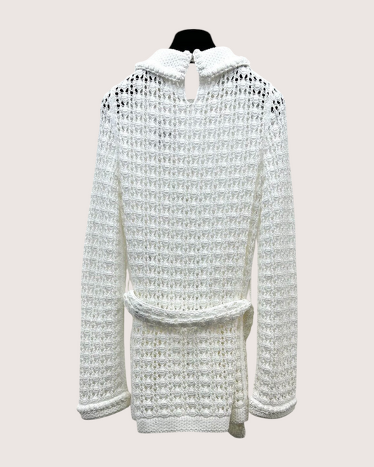 Chanel 26C Openwork Belted Sweater White FR 34