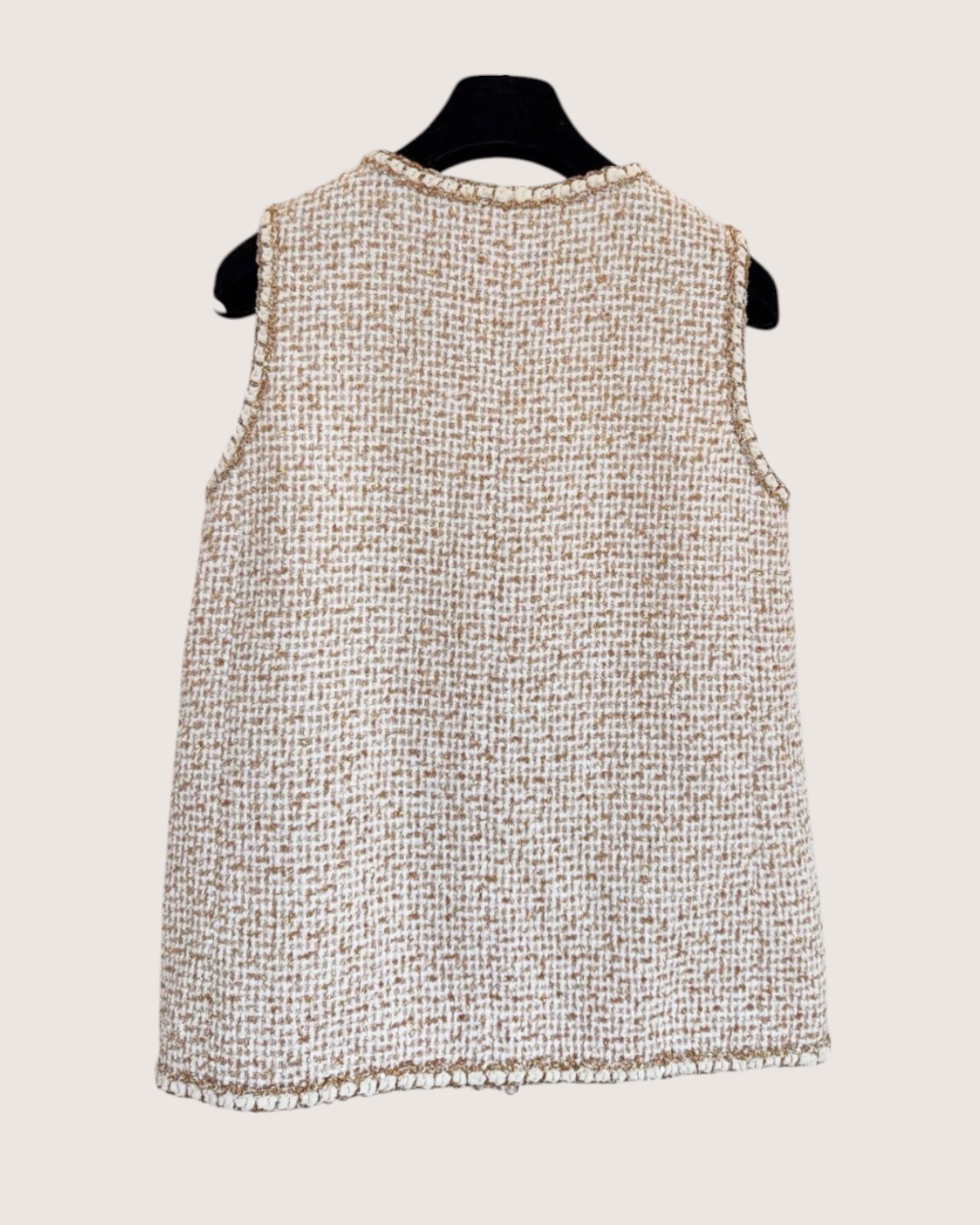 Chanel 26C Tweed Vest Beige/Ecru, Gold, White FR 34