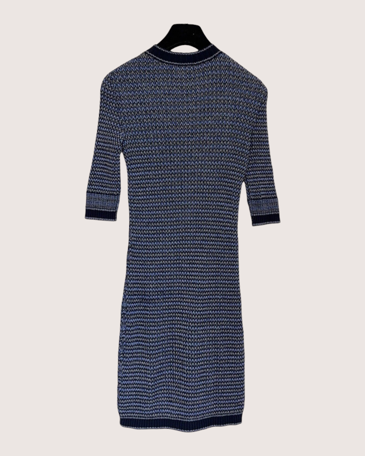 Chanel 20P Chevron Mid-Length Dress Navy, Blue, Beige/Ecru FR 36