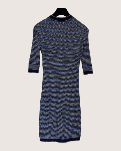 Chanel 20P Chevron Mid-Length Dress Navy, Blue, Beige/Ecru FR 36