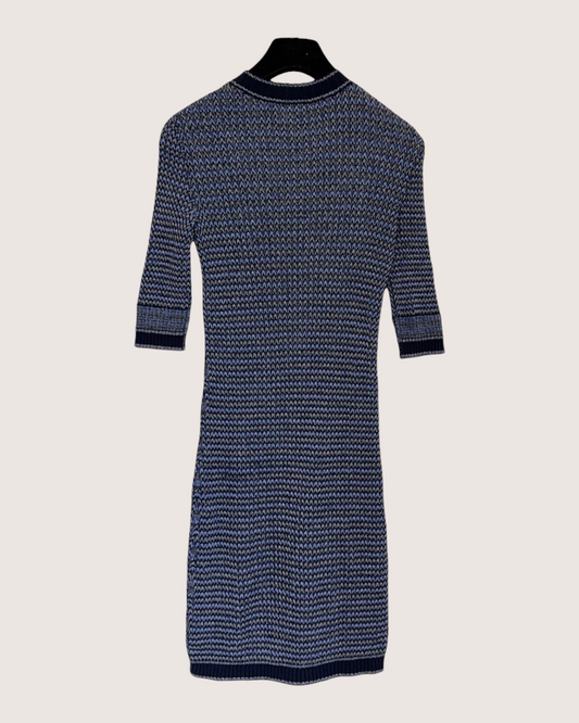 Chanel 20P Chevron Mid-Length Dress Navy, Blue, Beige/Ecru FR 36