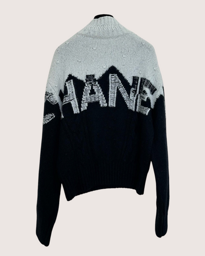 Chanel 21N Coco Neige Cashmere Two-Tone Coco Sweater Black, Beige/Ecru FR 38