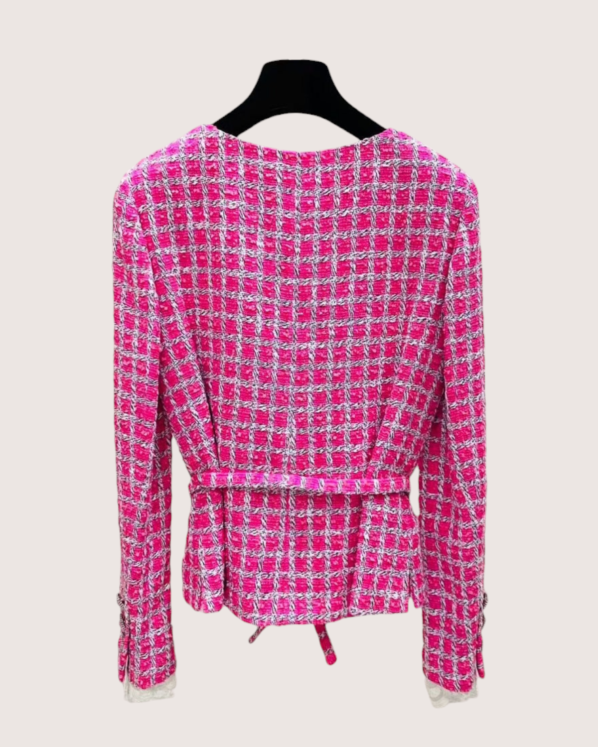 Chanel 14S Belted Tweed Jacket Pink, White, Black FR 36