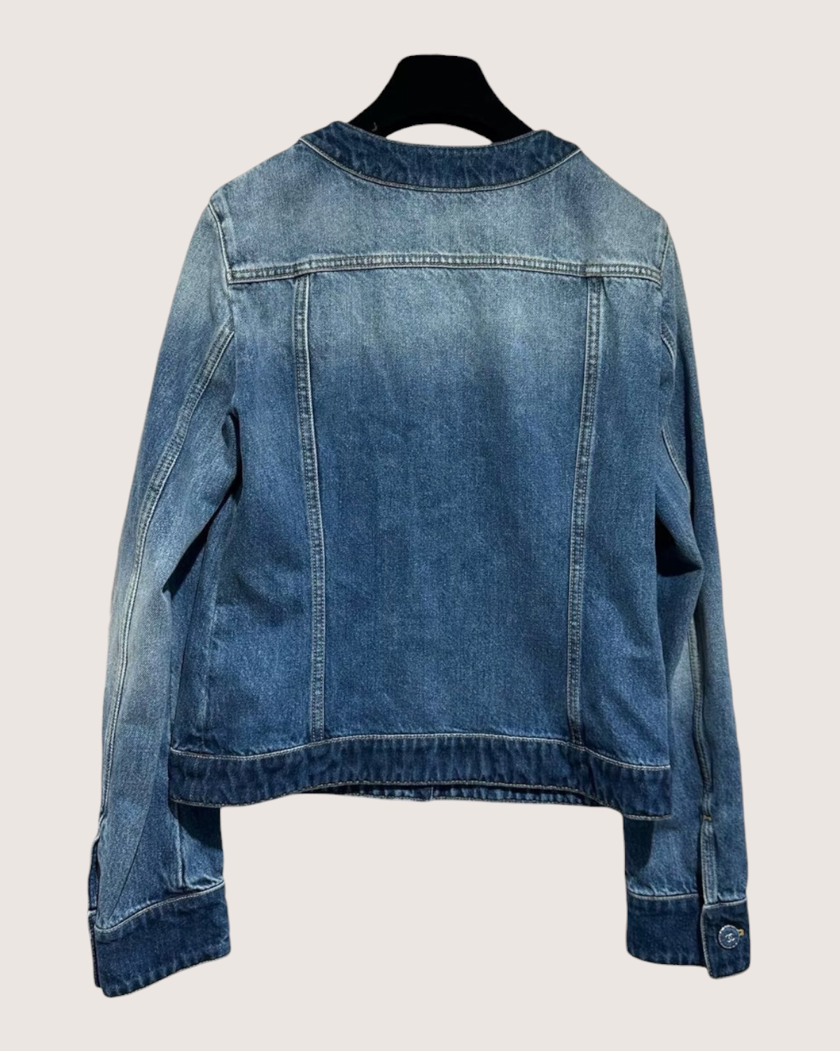 Chanel 24B Denim Crewneck Pocket Jacket Blue FR 38