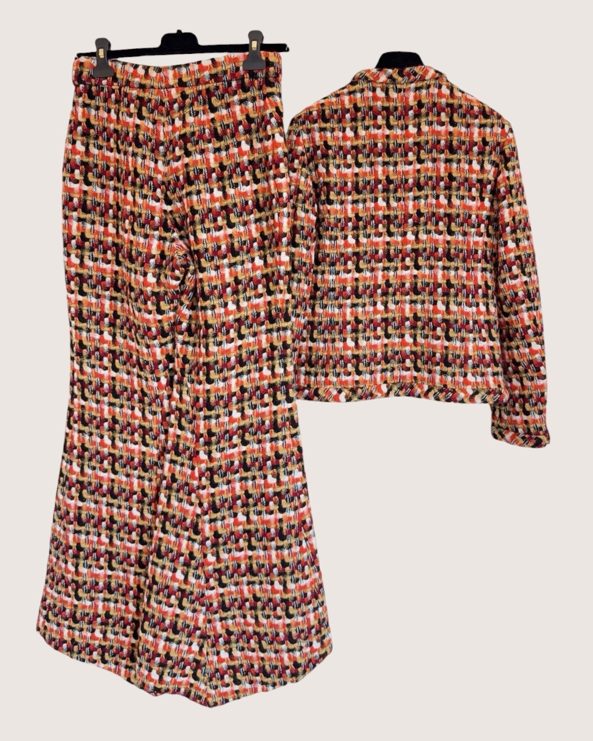 Chanel 23A Tweed Jacket & Trousers Set Orange, Black, Multicolor FR 34