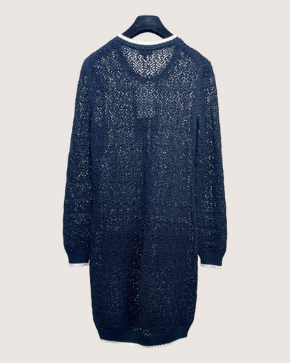 Chanel 24P Contrast-Trim Openwork Mid-Length Dress Black, Beige/Ecru FR 36